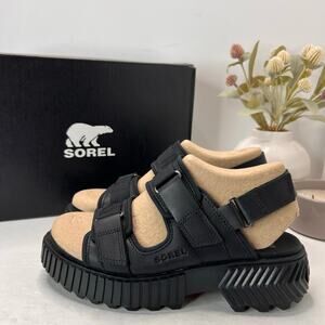 Sorel Ona Ave Multistrap Mid Platform Lug Sole Sandal Black Women's 8.5 Tried On